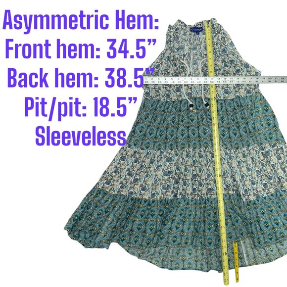 Ro's Garden Sofia Igor Turquoise Floral Boho Sleeveless Short Dress S - Picture 5 of 9